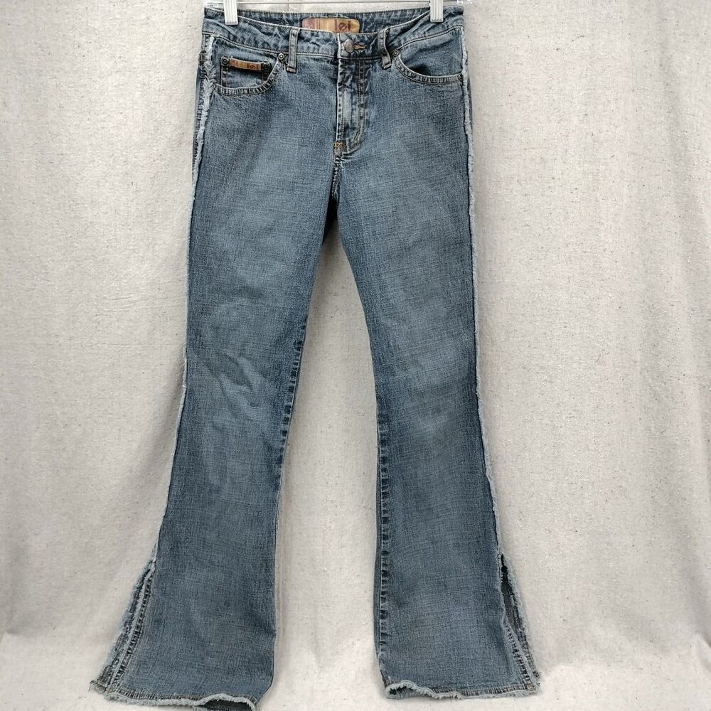 LEI VTG Y2K Bootcut Flare eDenim 00/01 Jeans Sz 5 Split Hem Raw Edge Fray Hem